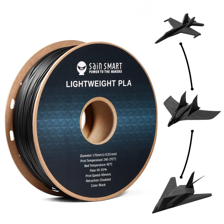 LW-PLA Filament, 1.75mm, Black & White, 1KG, Lightweight Low-Density Active Foaming PLA for 3D Print RC Planes Drone Parts by SainSmart.com