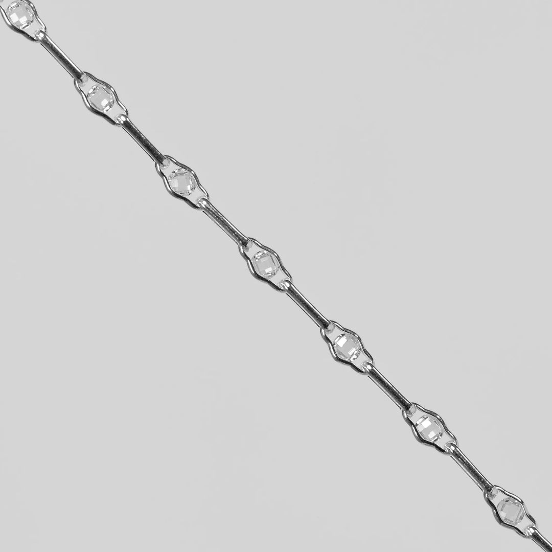 Linda Permanent Jewelry Chain, Round Faceted CZ with Long Links, Available in Sterling Silver by Sunstone Welders