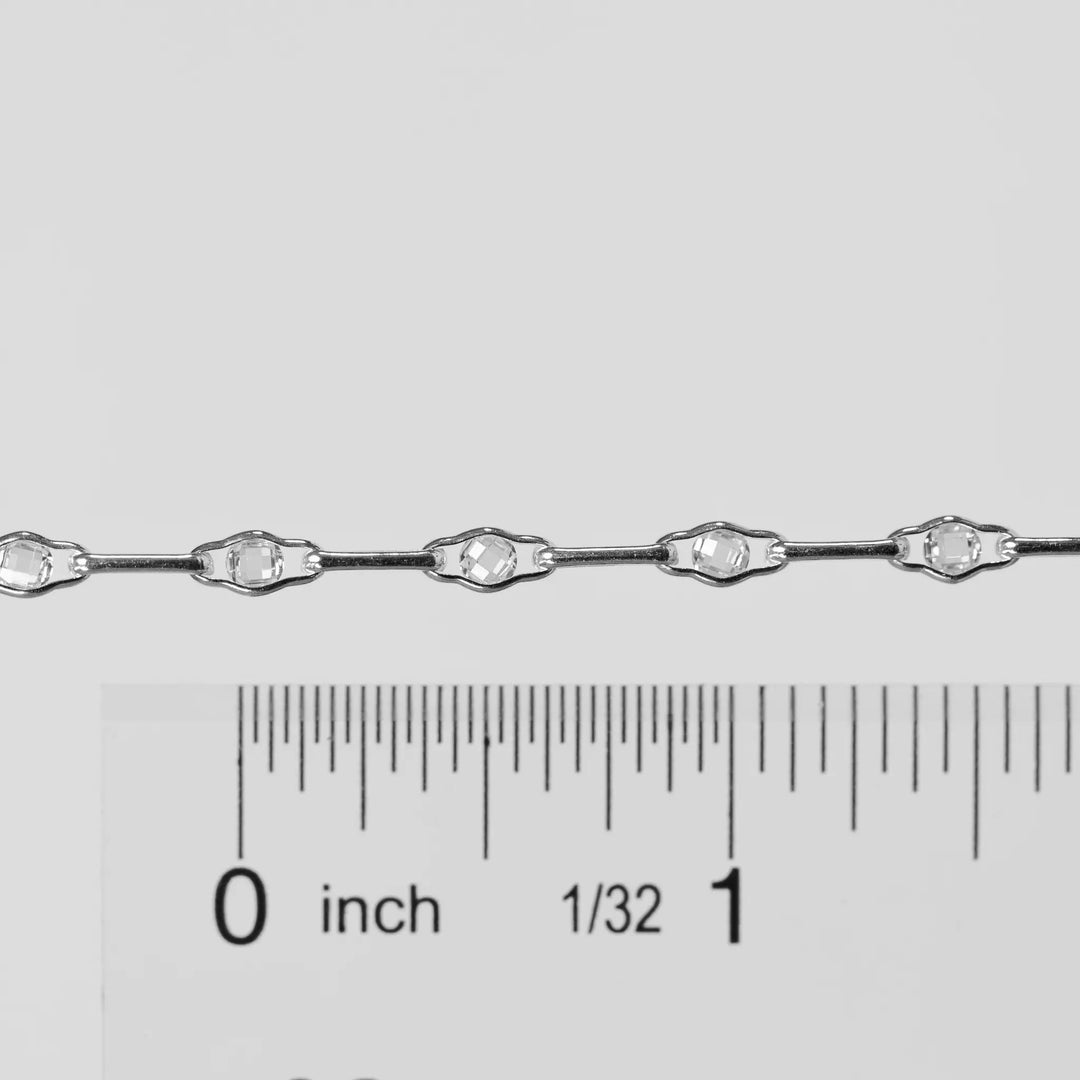 Linda Permanent Jewelry Chain, Round Faceted CZ with Long Links, Available in Sterling Silver by Sunstone Welders