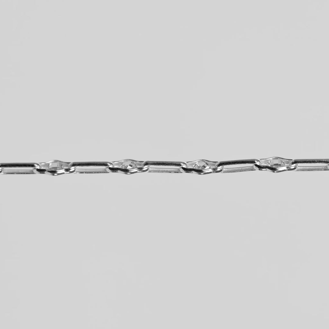 Linda Permanent Jewelry Chain, Round Faceted CZ with Long Links, Available in Sterling Silver by Sunstone Welders