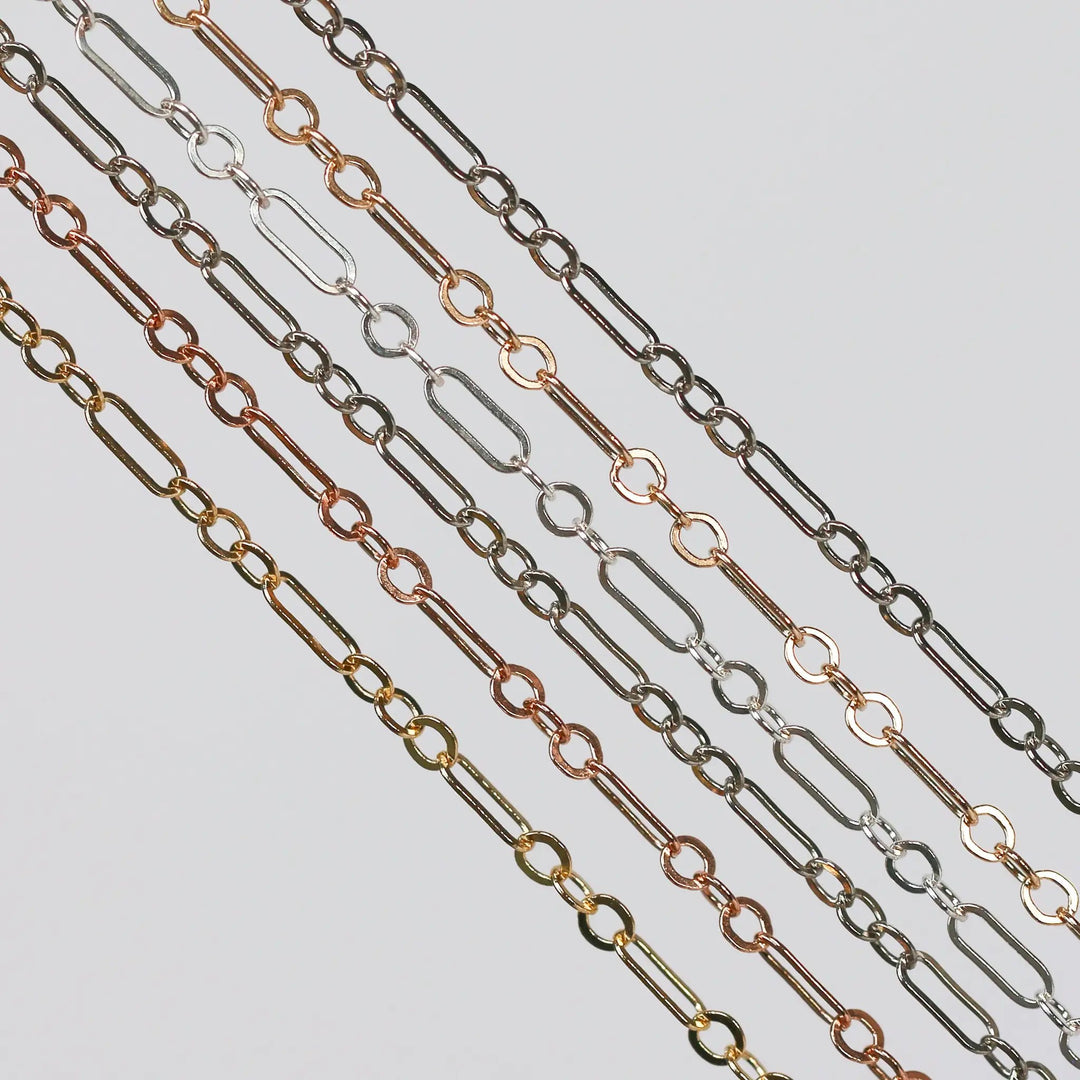 Marlee Permanent Jewelry Chain, Cable Paperclip Design, Long and Short Links, Available in Gold Options and Silver by Sunstone Welders