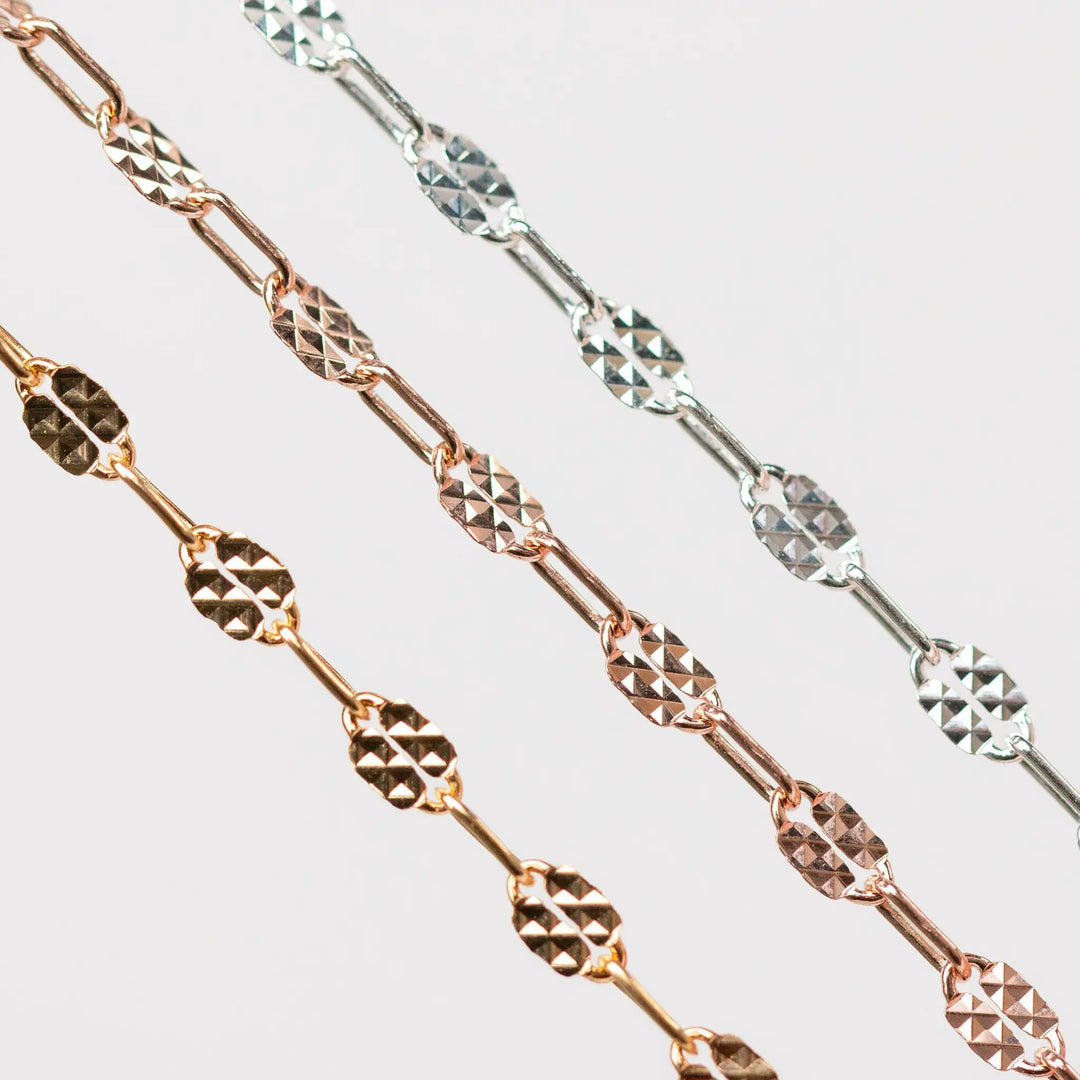 Megan Permanent Jewelry Chain, Alternating Paperclip Shiny Square Texture Links, Available in Sterling Silver and Gold Filled by Sunstone Welders