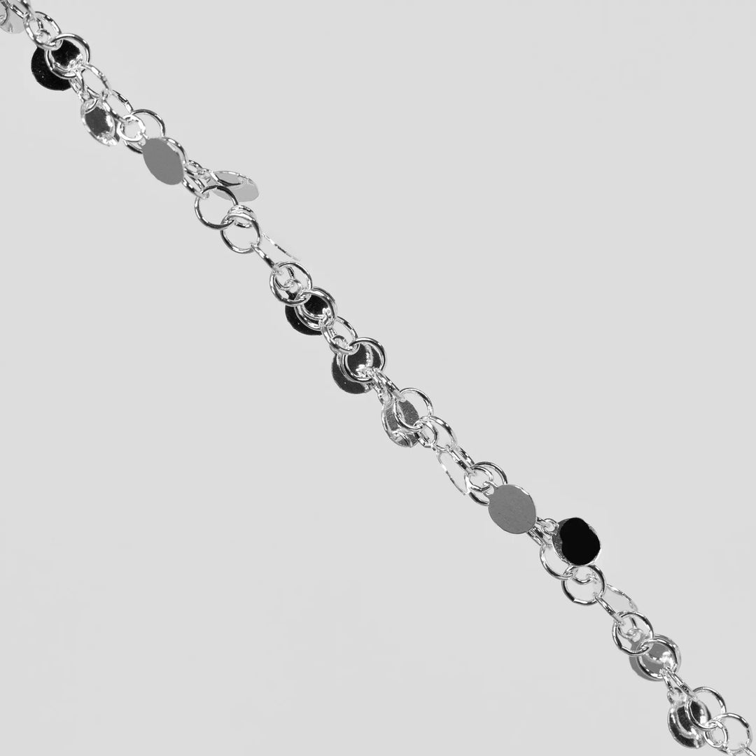 Melody Permanent Jewelry Chain, Round Rolo Links with 4mm Hanging Discs, Available in Sterling Silver by Sunstone Welders