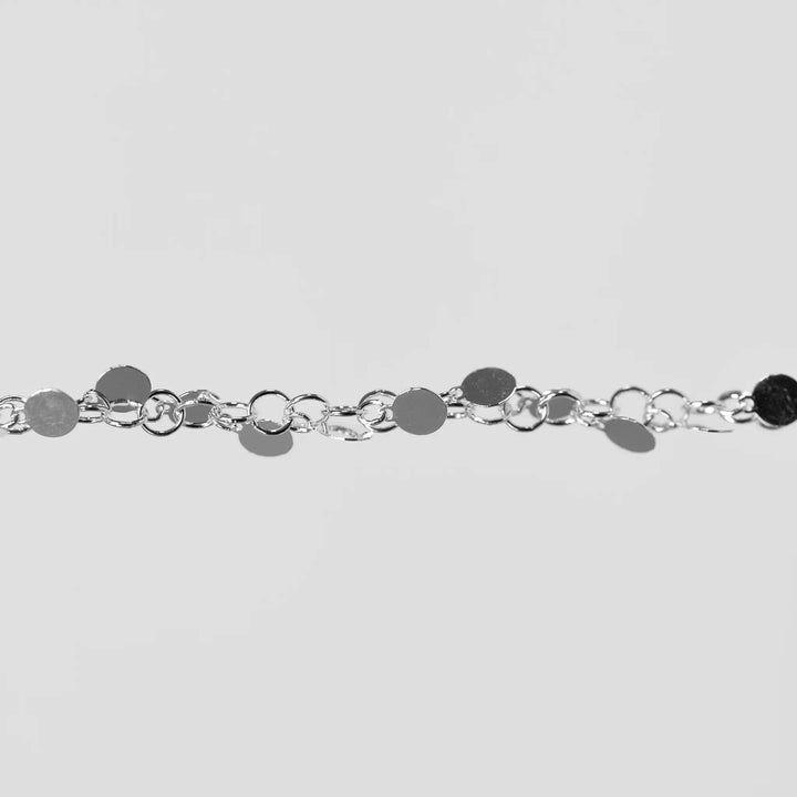 Melody Permanent Jewelry Chain, Round Rolo Links with 4mm Hanging Discs, Available in Sterling Silver by Sunstone Welders