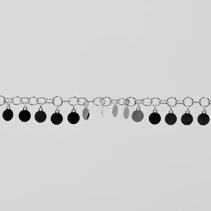 Melody Permanent Jewelry Chain, Round Rolo Links with 4mm Hanging Discs, Available in Sterling Silver by Sunstone Welders