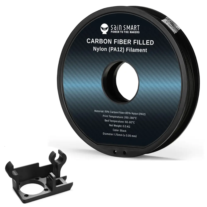 ePA12-CF 1.75mm Carbon Fiber Nylon Filament, 0.5kg, Accuracy +/- 0.05 mm, Black by SainSmart.com