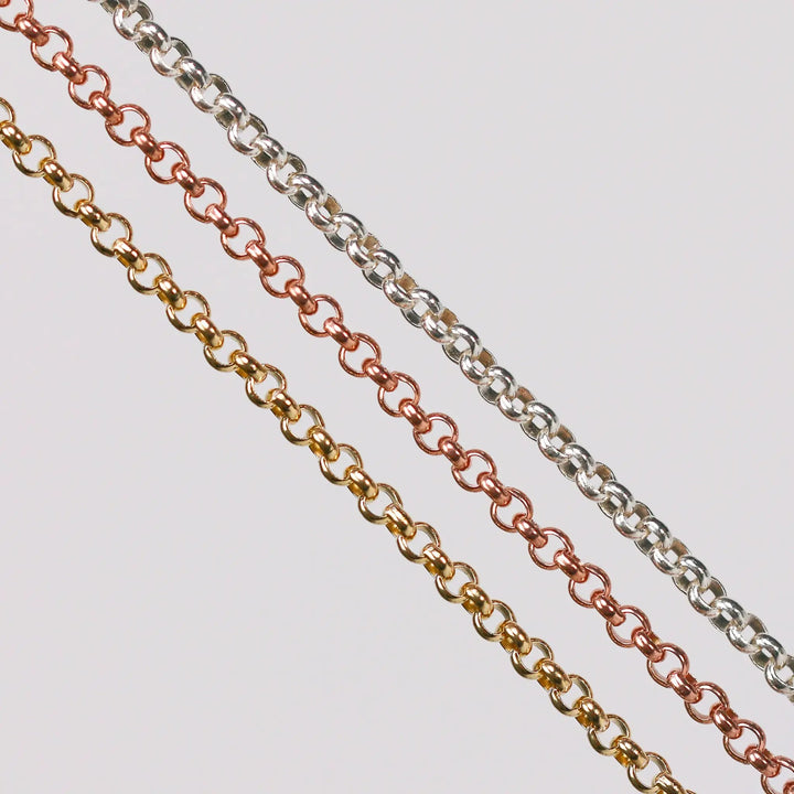 Nicole Permanent Jewelry Chain, Rolo Design, Uniform Round Links, Available in Gold Filled and Silver by Sunstone Welders