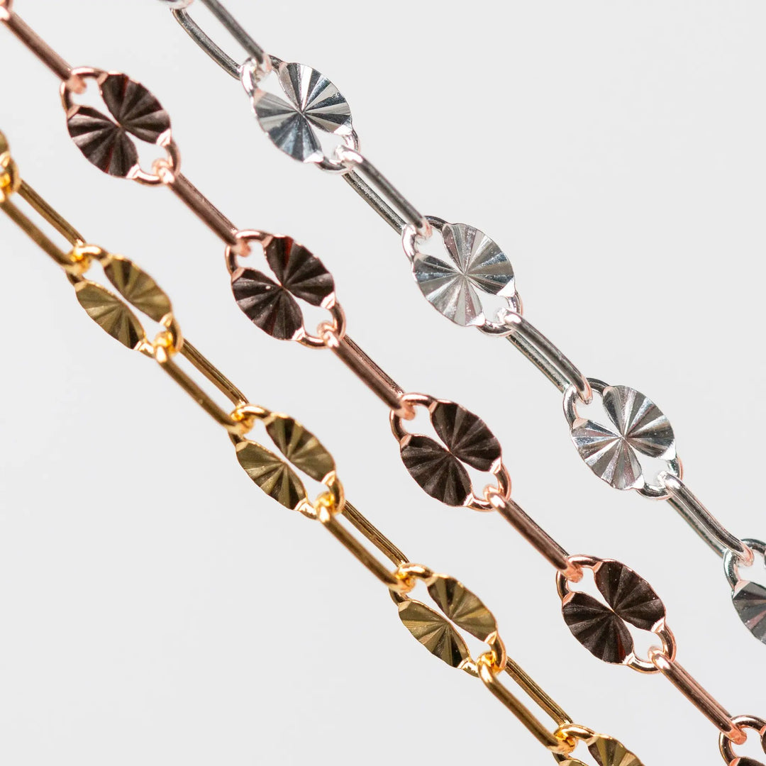 Oakley Permanent Jewelry Chain, Alternating Paperclip and Plain Starburst Links, Available in Sterling Silver and Gold Filled by Sunstone Welders