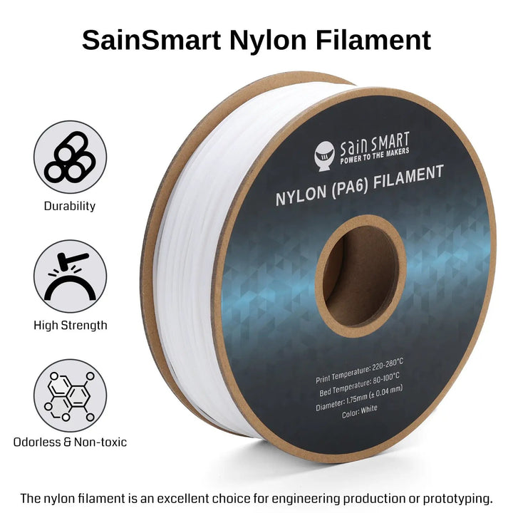 PA6 Nylon Filament 1.75mm, 1kg, Accuracy +/- 0.04 mm by SainSmart.com
