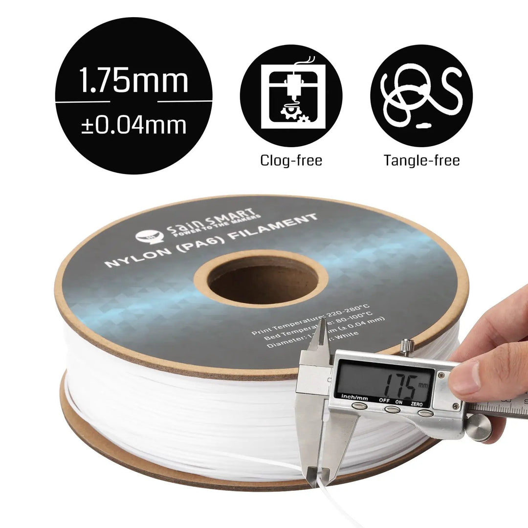 PA6 Nylon Filament 1.75mm, 1kg, Accuracy +/- 0.04 mm by SainSmart.com