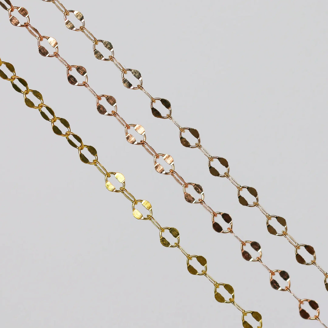 Robyn Permanent Jewelry Chain, Dapped Cable Design, Oval Links, Available in Gold Options by Sunstone Welders