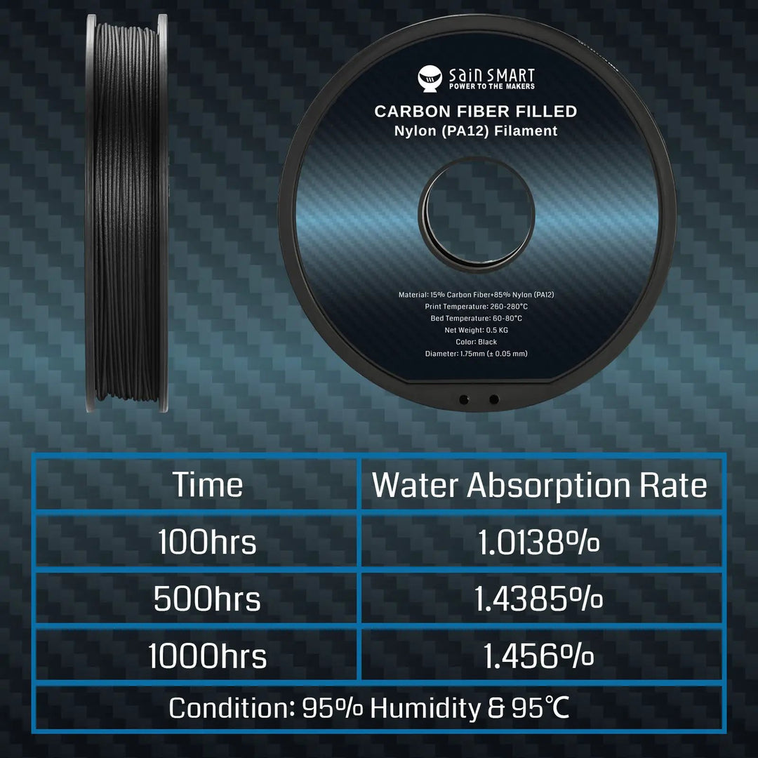 ePA12-CF 1.75mm Carbon Fiber Nylon Filament, 0.5kg, Accuracy +/- 0.05 mm, Black by SainSmart.com