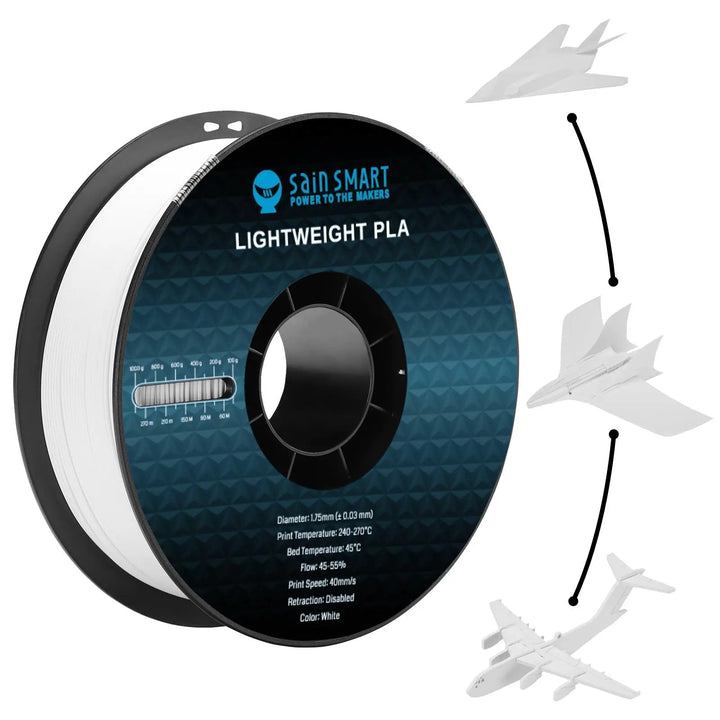 LW-PLA Filament, 1.75mm, Black & White, 1KG, Lightweight Low-Density Active Foaming PLA for 3D Print RC Planes Drone Parts by SainSmart.com
