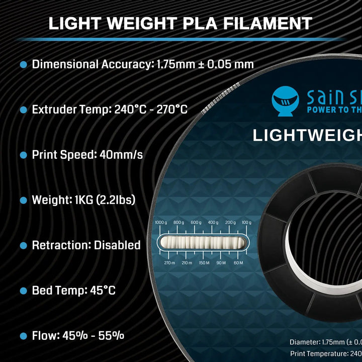 LW-PLA Filament, 1.75mm, Black & White, 1KG, Lightweight Low-Density Active Foaming PLA for 3D Print RC Planes Drone Parts by SainSmart.com