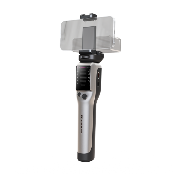 3DMakerpro Smart Grip handle accessory attached to Seal 3D scanner for handheld scanning