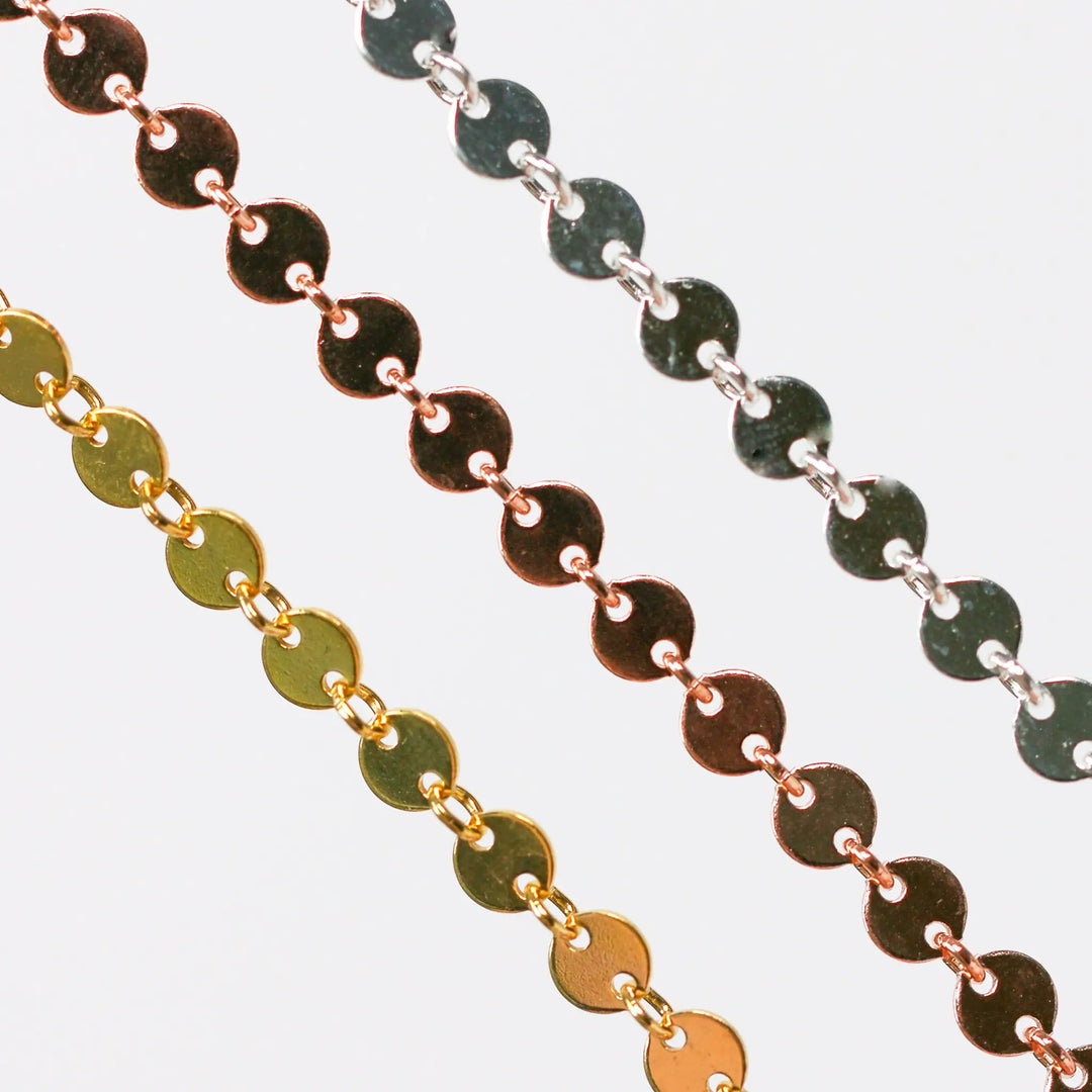 Shaylee Permanent Jewelry Chain, Disk Design, Small Round Links, Available in Gold Filled and Silver by Sunstone Welders