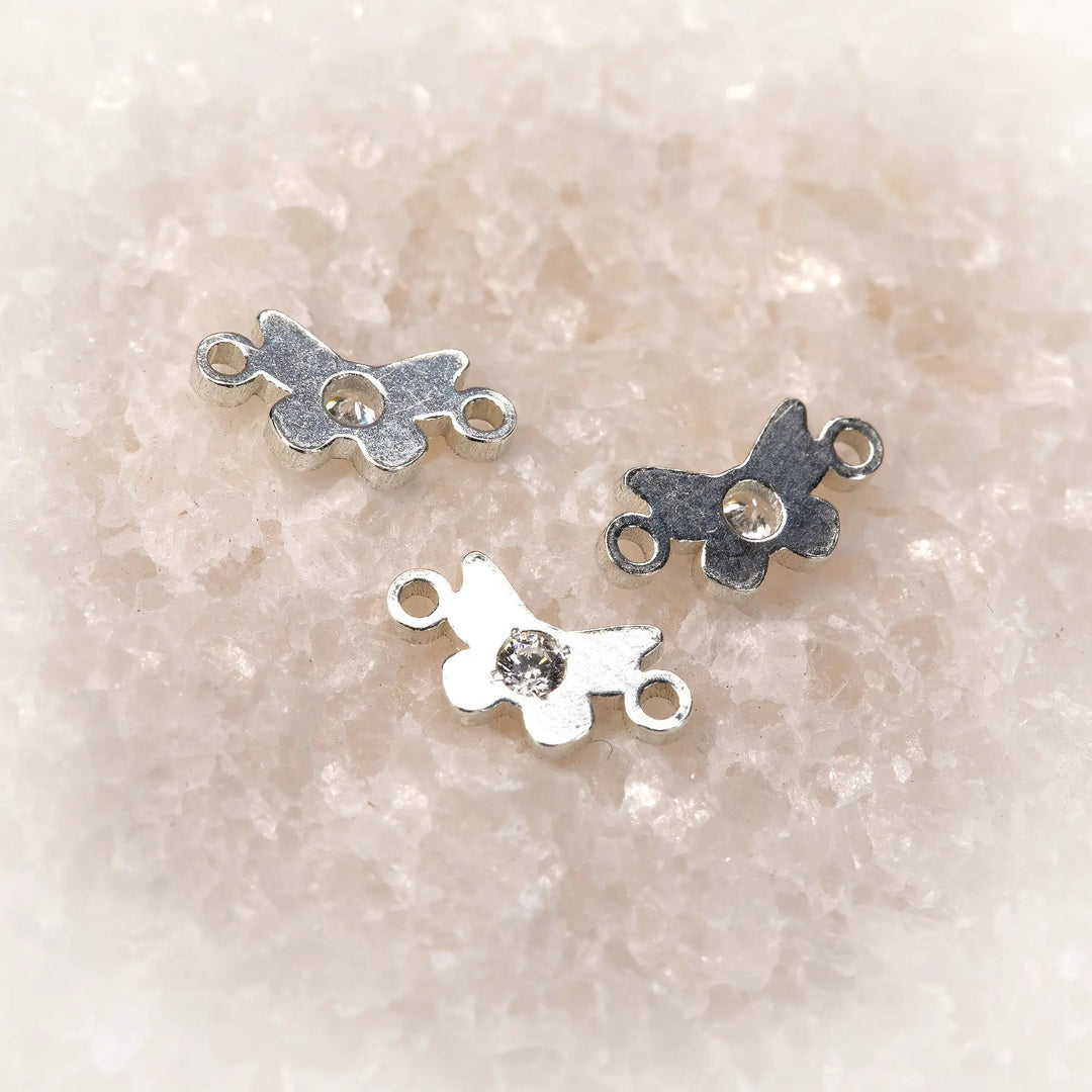 Butterfly Connector | Sterling Silver | 8.7mm | White Gemstone | 4pk by Sunstone Welders