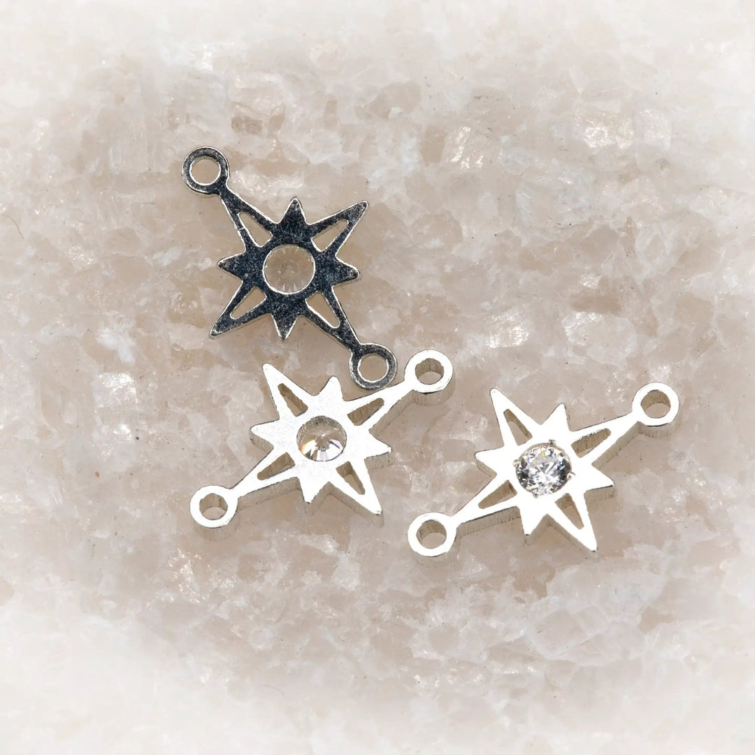 Northstar Connector | Sterling Silver | 10mm | White Gemstone | 4pk by Sunstone Welders