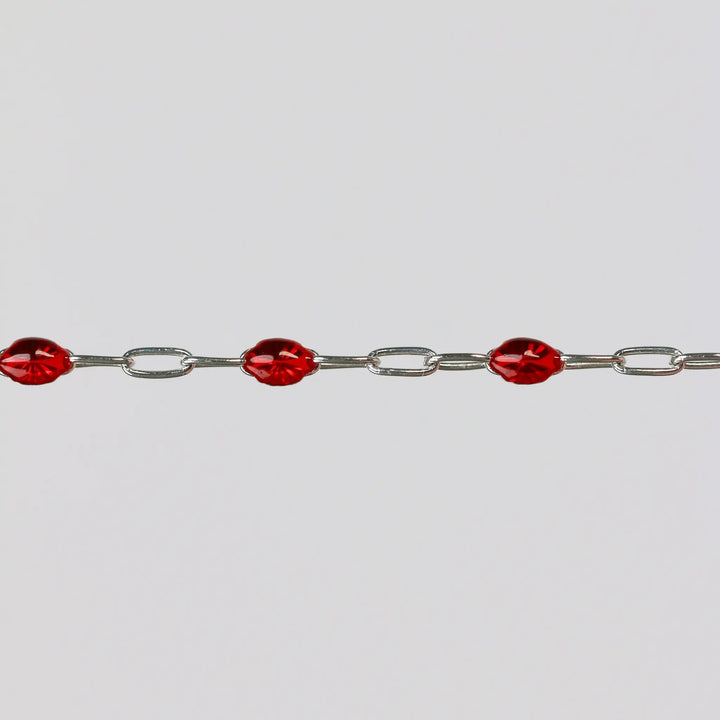 Irena Permanent Jewelry Chain, Red Enamel Design, Cable Links, Available in Gold Filled and Sterling Silver by Sunstone Welders