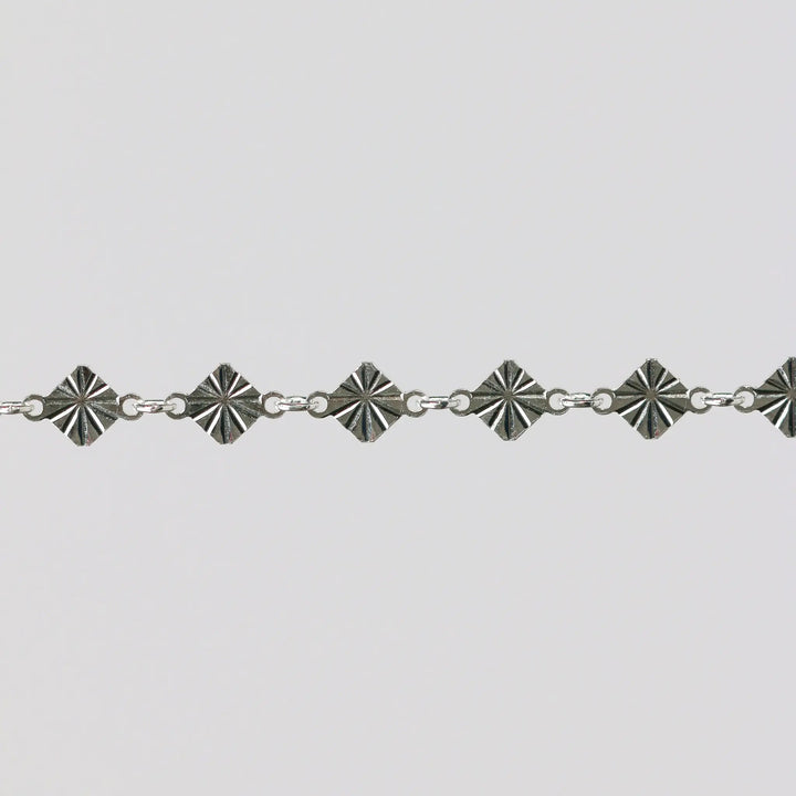 Antonella Permanent Jewelry Chain, Diamond Disc Design, Rolo Links, Available in Sterling Silver by Sunstone Welders