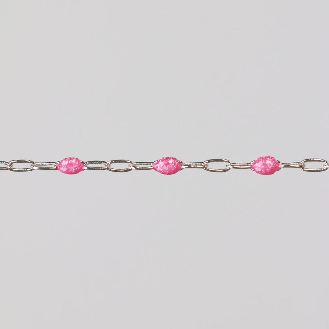 Lavinia Permanent Jewelry Chain, Pink Enamel Design, Cable Links, Available in Gold Filled and Sterling Silver by Sunstone Welders