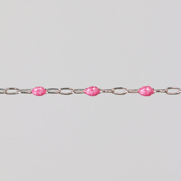 Lavinia Permanent Jewelry Chain, Pink Enamel Design, Cable Links, Available in Gold Filled and Sterling Silver by Sunstone Welders