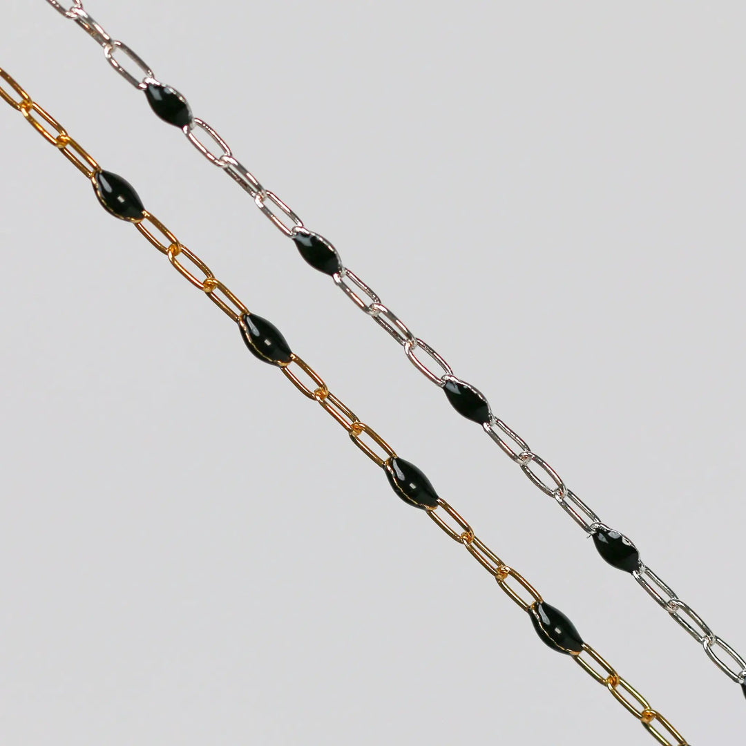 Ilaria Permanent Jewelry Chain, Black Enamel Design, Cable Links, Available in Gold Filled and Sterling Silver by Sunstone Welders
