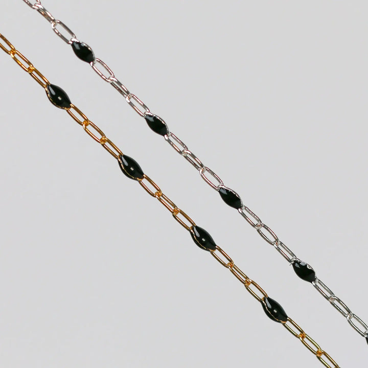 Ilaria Permanent Jewelry Chain, Black Enamel Design, Cable Links, Available in Gold Filled and Sterling Silver by Sunstone Welders