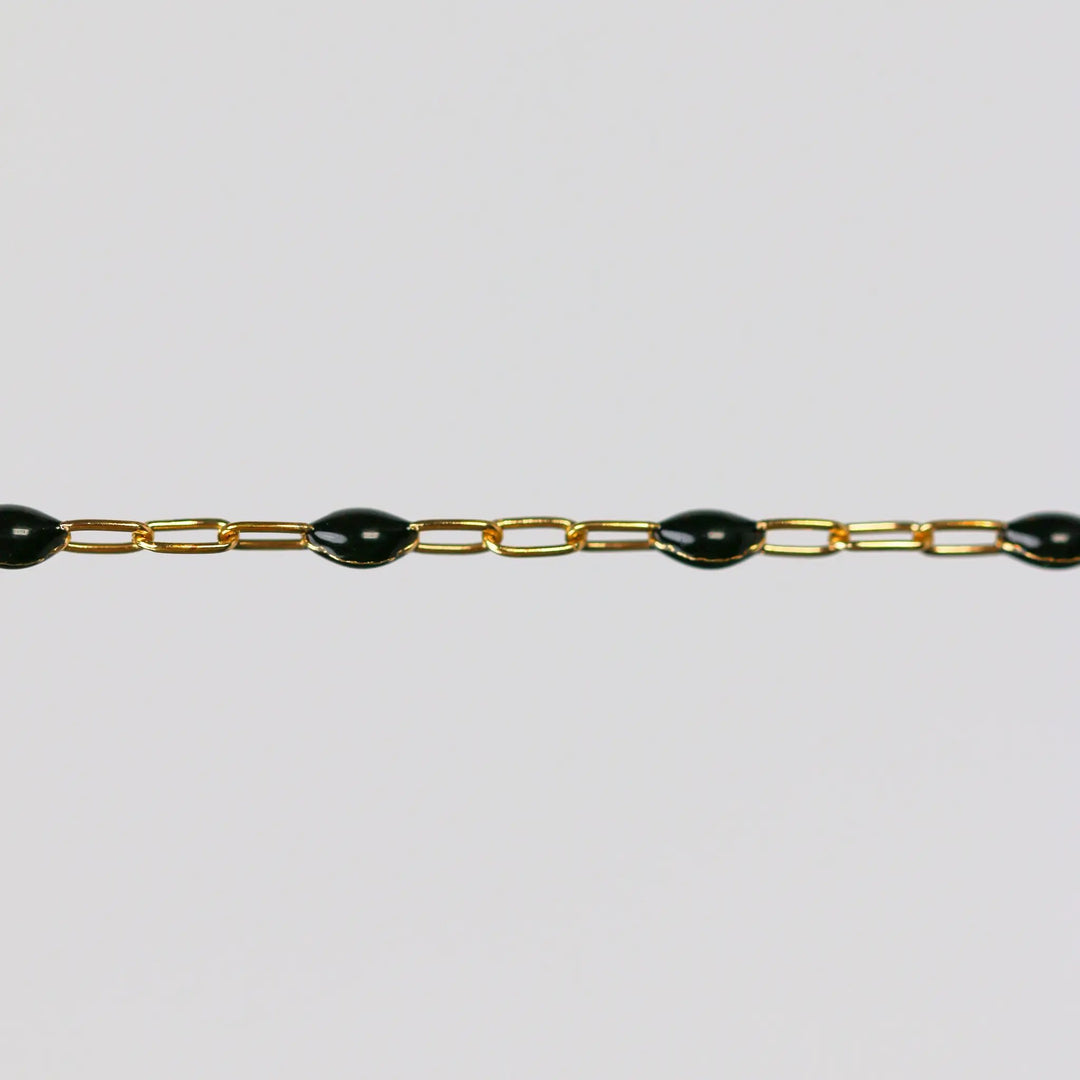 Ilaria Permanent Jewelry Chain, Black Enamel Design, Cable Links, Available in Gold Filled and Sterling Silver by Sunstone Welders
