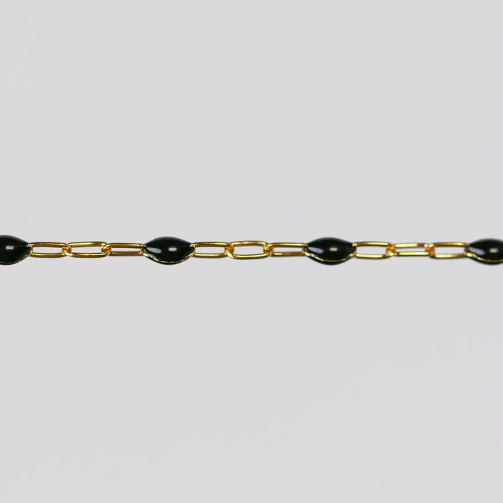 Ilaria Permanent Jewelry Chain, Black Enamel Design, Cable Links, Available in Gold Filled and Sterling Silver by Sunstone Welders