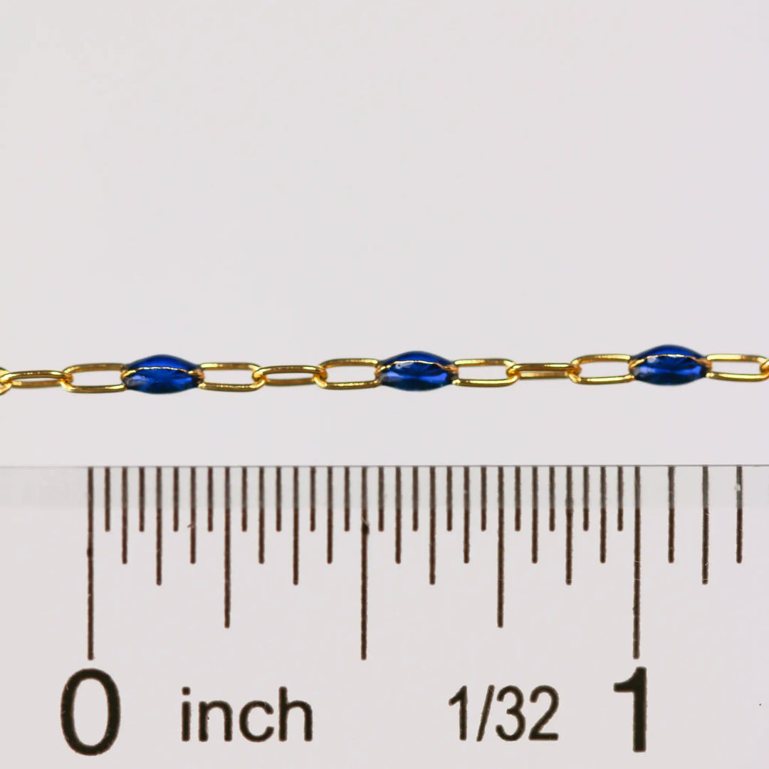 Fabiana Permanent Jewelry Chain, Blue Enamel Design, Cable Links, Available in Gold Filled and Sterling Silver by Sunstone Welders
