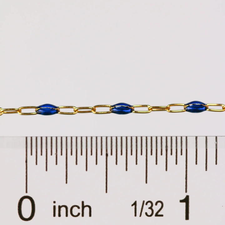 Fabiana Permanent Jewelry Chain, Blue Enamel Design, Cable Links, Available in Gold Filled and Sterling Silver by Sunstone Welders