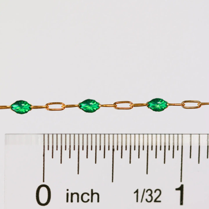 Esmerelda Permanent Jewelry Chain, Emerald Green Enamel Design, Cable Links, Available in Gold Filled and Sterling Silver by Sunstone Welders