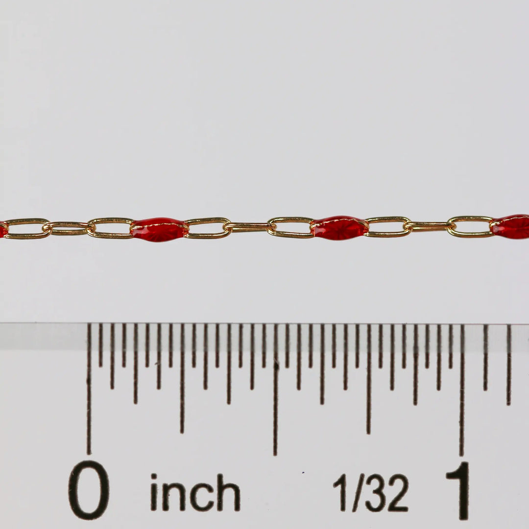 Irena Permanent Jewelry Chain, Red Enamel Design, Cable Links, Available in Gold Filled and Sterling Silver by Sunstone Welders
