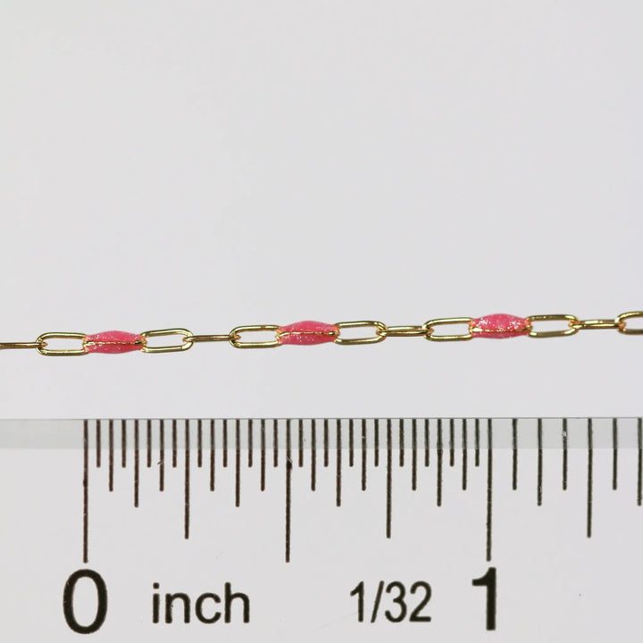 Lavinia Permanent Jewelry Chain, Pink Enamel Design, Cable Links, Available in Gold Filled and Sterling Silver by Sunstone Welders