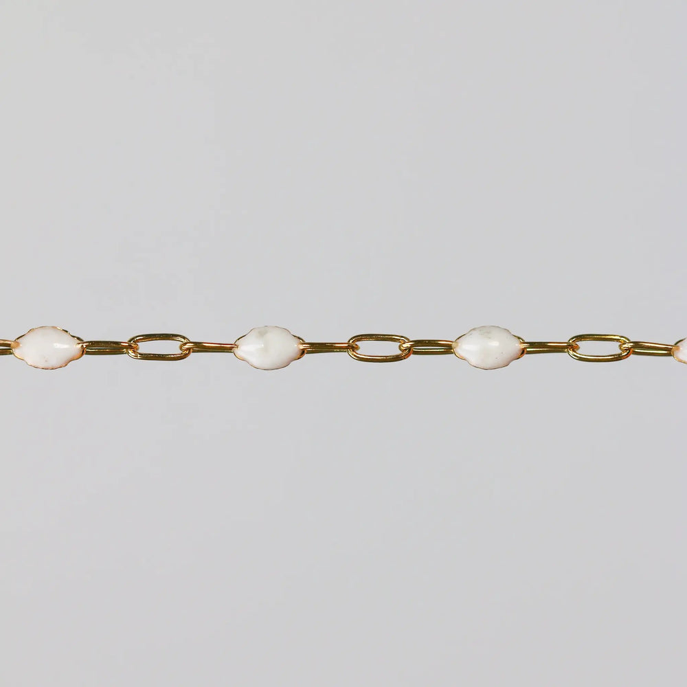 Silvia Permanent Jewelry Chain, White Enamel Design, Cable Links, Available in Gold Filled and Sterling Silver by Sunstone Welders