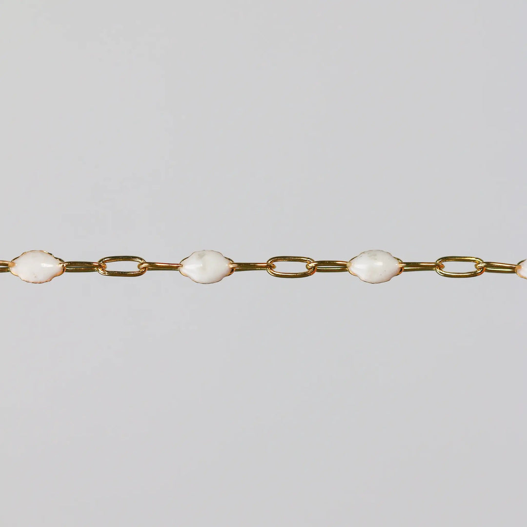 Silvia Permanent Jewelry Chain, White Enamel Design, Cable Links, Available in Gold Filled and Sterling Silver by Sunstone Welders