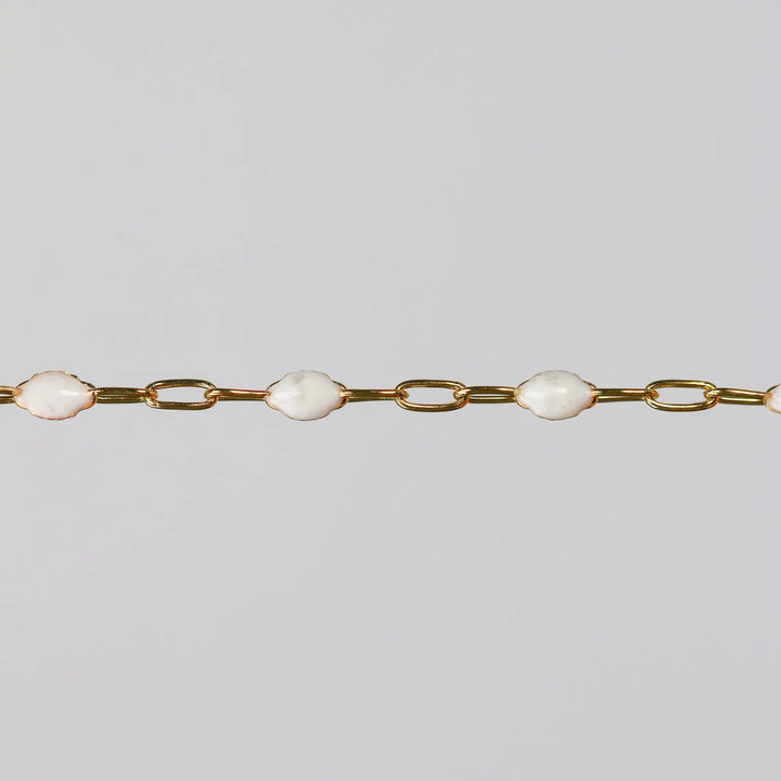 Silvia Permanent Jewelry Chain, White Enamel Design, Cable Links, Available in Gold Filled and Sterling Silver by Sunstone Welders