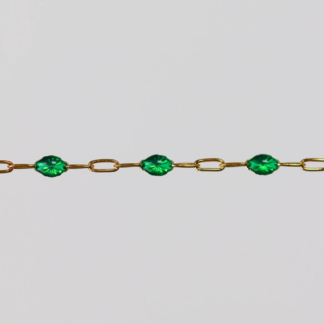 Esmerelda Permanent Jewelry Chain, Emerald Green Enamel Design, Cable Links, Available in Gold Filled and Sterling Silver by Sunstone Welders