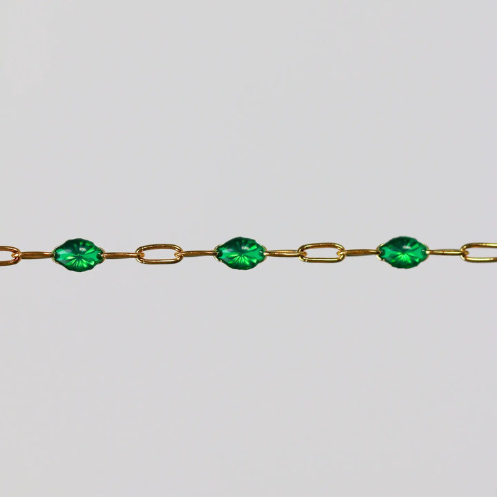 Esmerelda Permanent Jewelry Chain, Emerald Green Enamel Design, Cable Links, Available in Gold Filled and Sterling Silver by Sunstone Welders