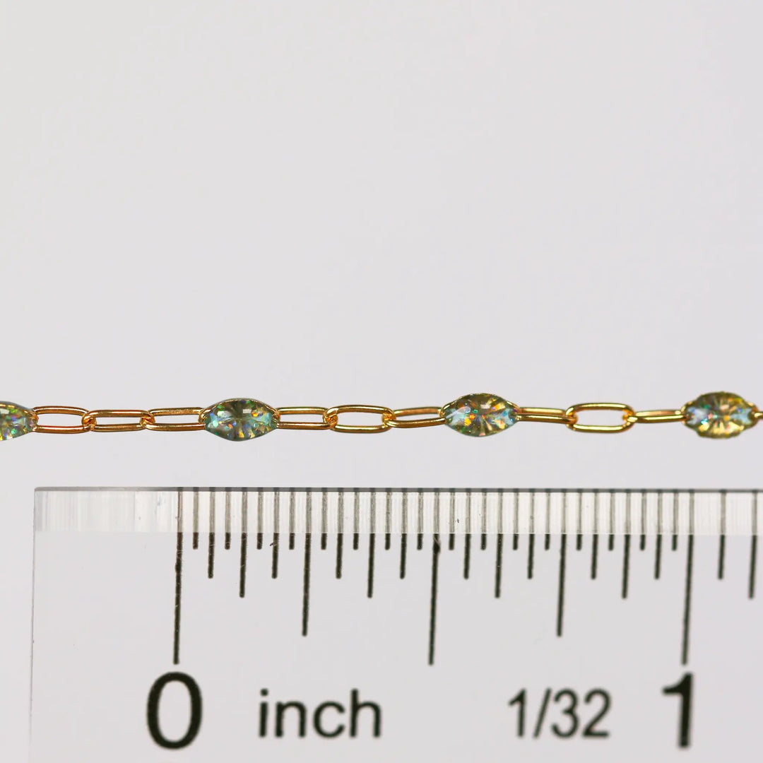 Benedetta Permanent Jewelry Chain, Opal Enamel Design, Cable Links, Available in Gold Filled and Sterling Silver by Sunstone Welders