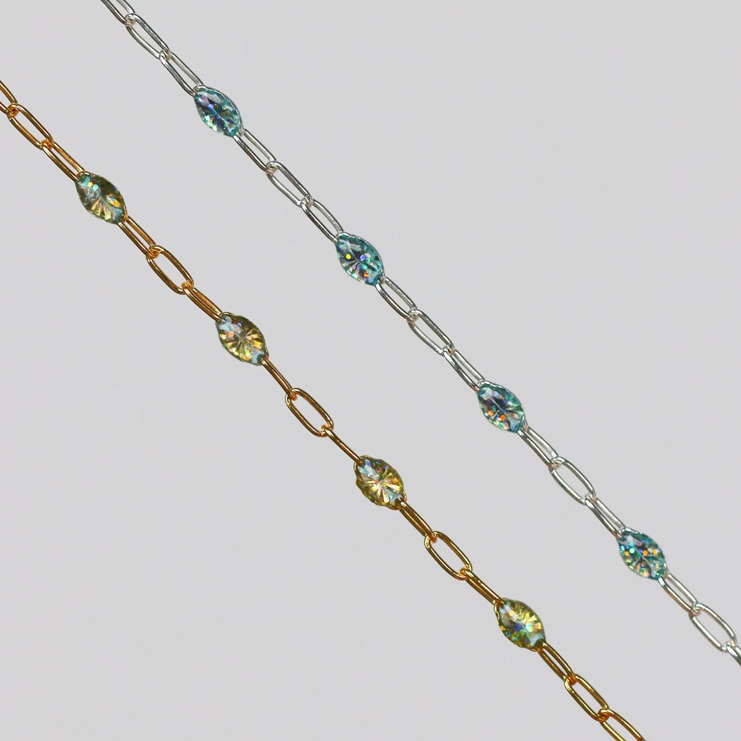 Benedetta Permanent Jewelry Chain, Opal Enamel Design, Cable Links, Available in Gold Filled and Sterling Silver by Sunstone Welders