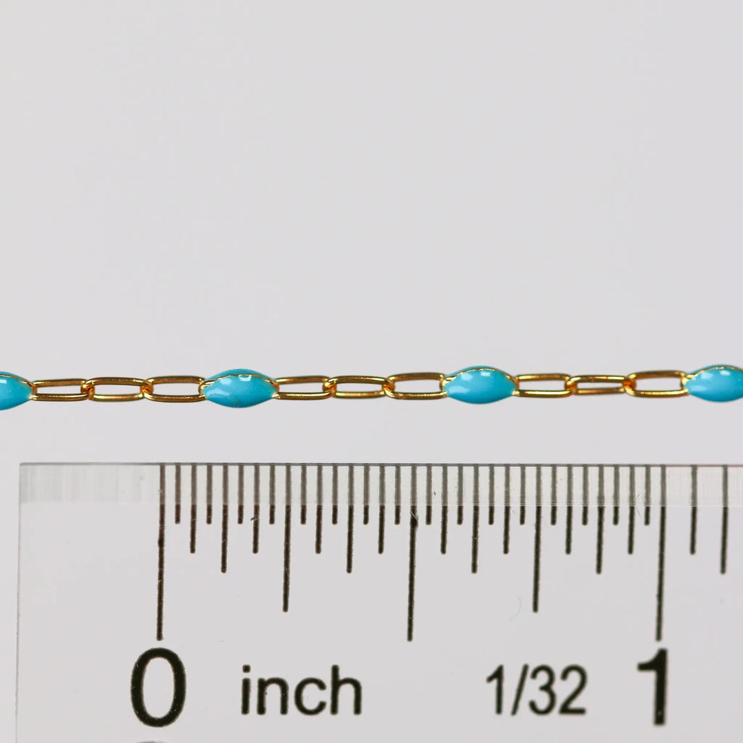 Nadia Permanent Jewelry Chain, Turquoise Enamel Design, Cable Links, Available in Gold Filled and Sterling Silver by Sunstone Welders