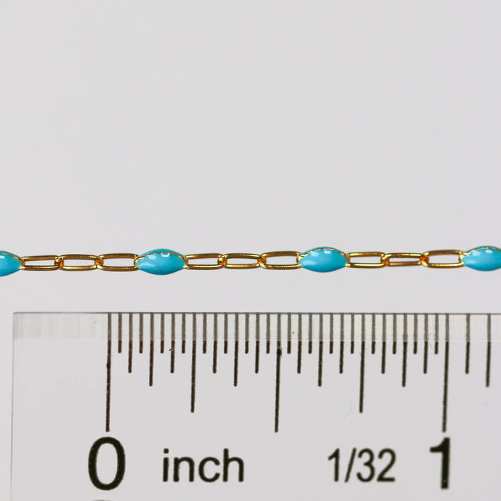 Nadia Permanent Jewelry Chain, Turquoise Enamel Design, Cable Links, Available in Gold Filled and Sterling Silver by Sunstone Welders