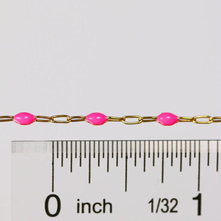 Leonora Permanent Jewelry Chain, Rose Enamel Design, Cable Links, Available in Gold Filled and Sterling Silver by Sunstone Welders