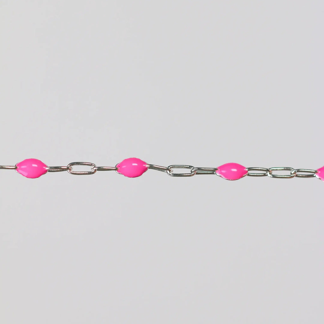 Leonora Permanent Jewelry Chain, Rose Enamel Design, Cable Links, Available in Gold Filled and Sterling Silver by Sunstone Welders