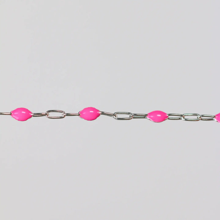 Leonora Permanent Jewelry Chain, Rose Enamel Design, Cable Links, Available in Gold Filled and Sterling Silver by Sunstone Welders