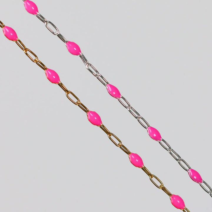 Leonora Permanent Jewelry Chain, Rose Enamel Design, Cable Links, Available in Gold Filled and Sterling Silver by Sunstone Welders