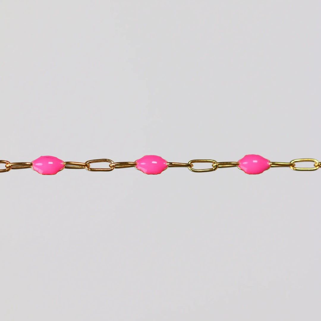 Leonora Permanent Jewelry Chain, Rose Enamel Design, Cable Links, Available in Gold Filled and Sterling Silver by Sunstone Welders