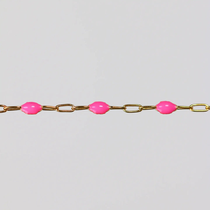 Leonora Permanent Jewelry Chain, Rose Enamel Design, Cable Links, Available in Gold Filled and Sterling Silver by Sunstone Welders